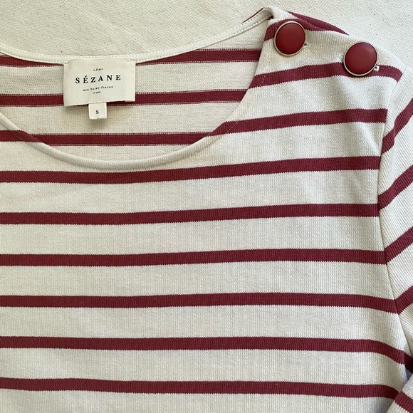 Sézane Colette Marinière Stripe Cotton Shirt in Burgundy Ecru - Picture 5 of 6